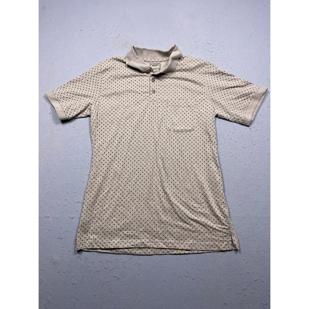 Scandia Woods Polo Shirt Cotton Polyester Tan Geometric Print M Mens